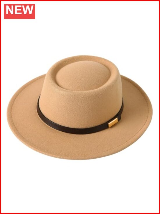 Vintage Wool Fedora Hat Wide Brim with Belt Buckle Panama Jazz Hat main image 6